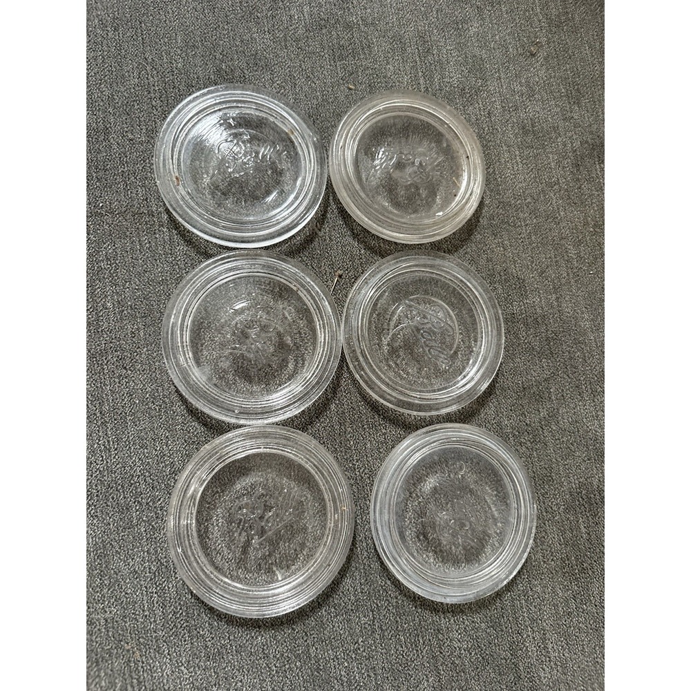 6 Vintage Ball Glass Inserts For Regular Mouth Canning Jars 2 1/2" Set6